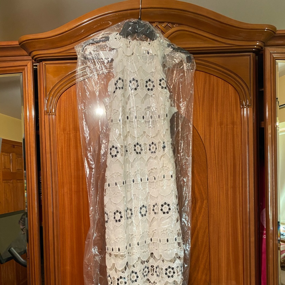 White and navy lace dress